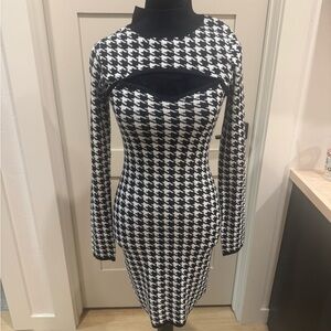 Elegant Black and White Houndstooth Dress